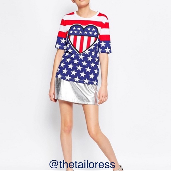 Love Moschino Love In The USA T-shirt American Heart Flag tee